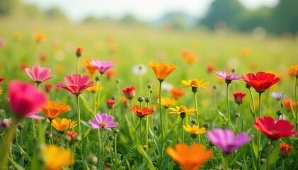 Obraz premium Close-up of a funny-shaped field of wildflowers , lighthearted, quirky, peculiar
