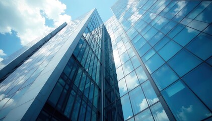 Obraz premium Sleek, tall office building detail, geometric lines, abstract, lines, facade