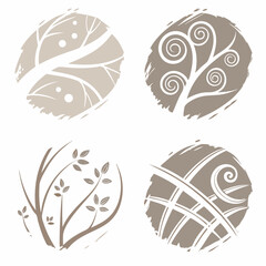 Set Of Circular Abstract Tree Icons Botanical And Natural Concepts