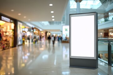 Blank digital billboard in a busy mall corridor.