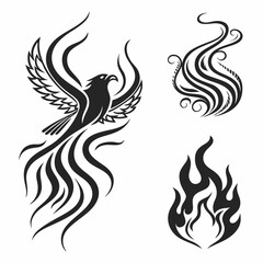Phoenix Bird Rising With Fire Flames Vector Illustration For Logo Design