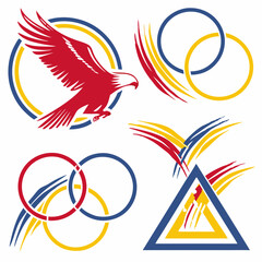 Abstract Geometric Shapes And Eagle Illustration In Red Yellow And Blue Colors