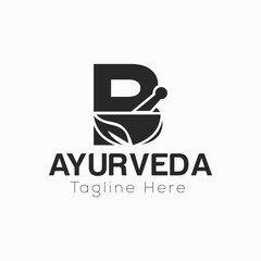 Initial Letter B Ayurveda Eco Logo Design, Pharmacy Concept Vector Template
