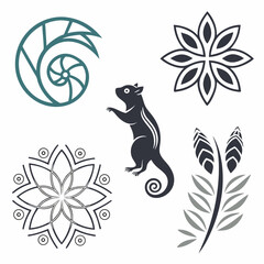 Botanical Collection Featuring Stylized Squirrel Floral And Geometric Shapes