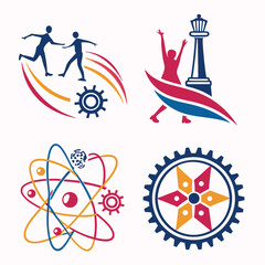 Abstract Graphic Design Collection Featuring Science Teamwork And Achievement Logos