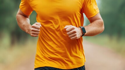 Fototapeta premium Athlete running and monitoring performance with fitness tracker