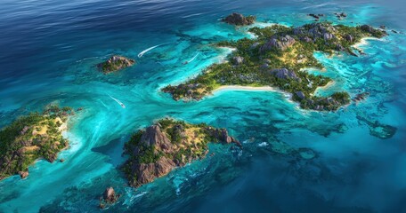 Fototapeta premium Tropical islands surrounded by turquoise sea.
