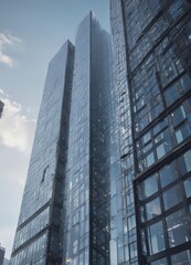 Fototapeta premium Sleek skyscraper rising, glass and steel frame, facade, development