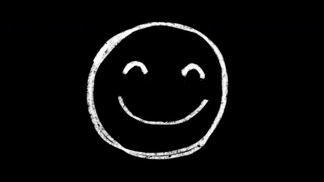 Hand-drawn scribble Emoji animation of a Smiling  face to put emotions in your videos. Happy Smile cartoon face frame by frame brush stroke animation. Doodle icon, wiggle sticker rough pencil crayon.