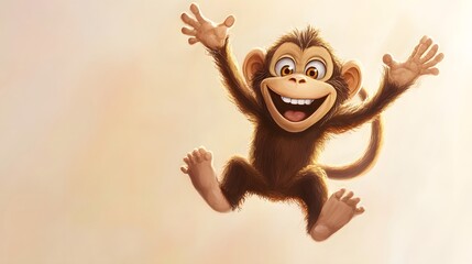 Animated depiction of a joyful primate in mid-air.