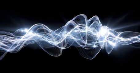 Fototapeta premium Abstract swirling light waves on black background.