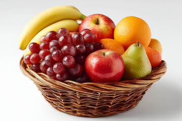 Colorful Assortment of Fresh Fruits in a Woven Basket