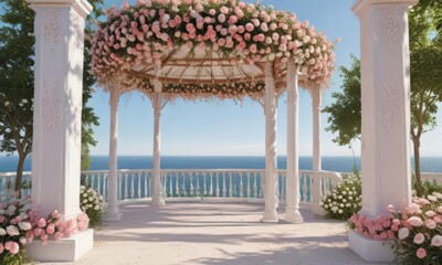 Naklejka premium Elegant pink & white floral gazebo decorations, metal, celebration