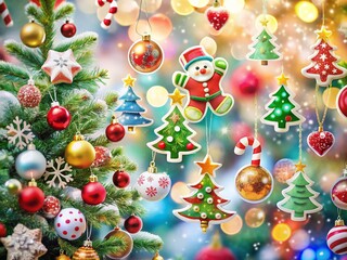 Festive Christmas Stickers & Elements Double Exposure Stock Photo