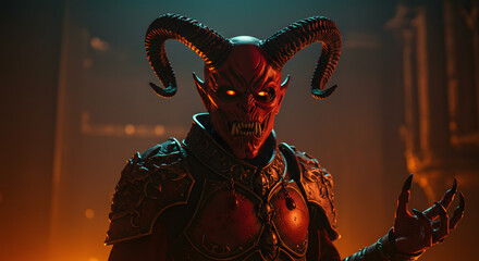 Red Devil in Armor with Horns