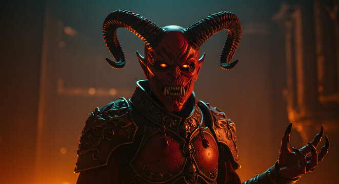 Red Devil in Armor with Horns - Powered by Adobe