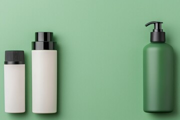 Eco-friendly cosmetic packaging promoting sustainable beauty on green background