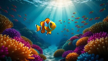 Obraz premium A stunning underwater scene showcasing a vibrant coral reef teeming with life.