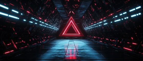 Futuristic neon triangle corridor