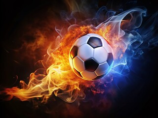 Naklejka premium Fiery Soccer Ball: Dynamic Action Sports Photography
