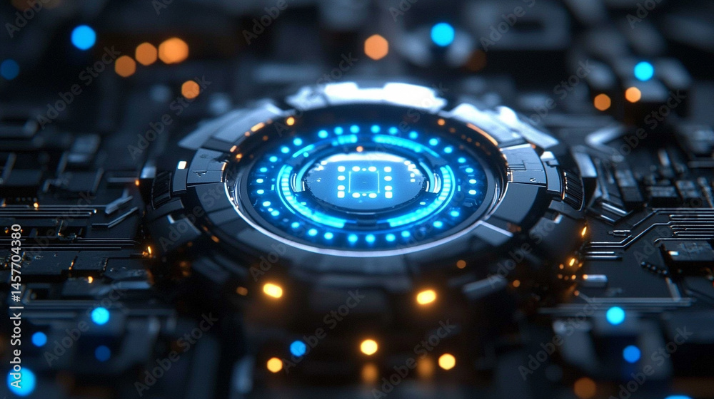 Poster futuristic holographic buttons float in a digital space, symbolizing seamless human interaction, con