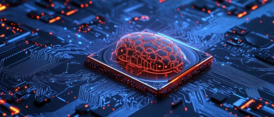 3 d rendered brain on circuit board