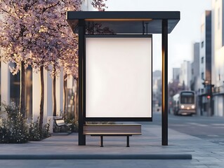 Blank Bus Stop Ad with City Street. (19)