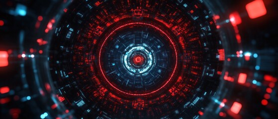Abstract red and blue circular tunnel