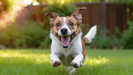 Happy Jack Russell Terrier Running in a Garden