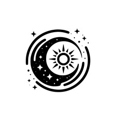 Celestial Harmony: Sun, Moon, Stars, Minimalist Black and White Vector