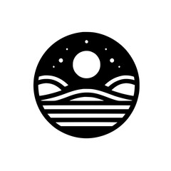 Obraz premium Minimalist Circle Logo: Night Sky, Waves, and Moon Design