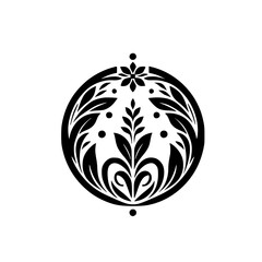 Elegant Botanical Circle Ornament in Black and White