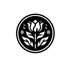 Fototapeta premium Minimalist Floral Emblem: Monochromatic Design for Branding