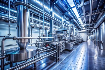 Fototapeta premium Futuristic Food Processing: Sleek Industrial Pipelines & Modern Facility