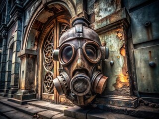 Gas Mask Architectural Detail:  A Surrealist Illustrator's Vision