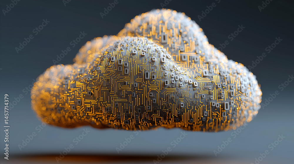 Aufkleber a metallic cloud with intricate circuit patterns symbolizes cloud computing and digital technology.