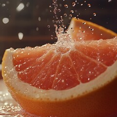 Fresh grapefruit slices with water splash