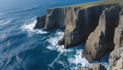 Rugged Coastal Cliffs Meeting the Powerful Atlantic Ocean with Crashing Waves