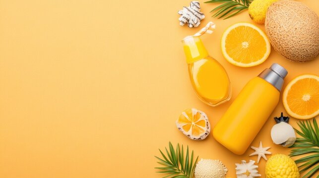 Summer skincare products with orange and melon