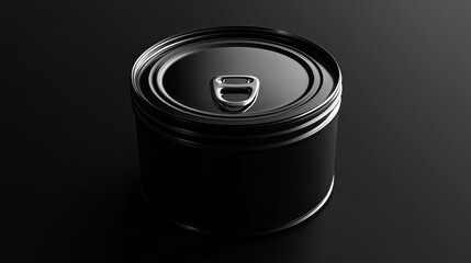 Black Metal Tin Can with Easy Open Lid Premium Quality Product Packaging Design Mockup Studio Shot Elegant Simple Modern Food Container Black Background 3d top dark view image shiny close   