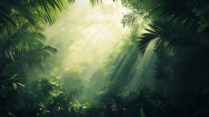 Sunbeams in Lush Tropical Jungle.