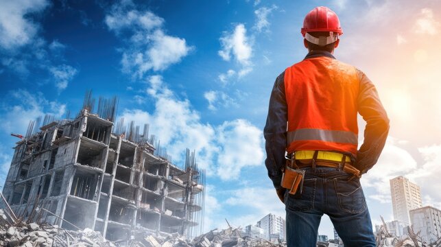 Construction engineer at demolition site