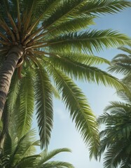 Fototapeta premium Lush green palm tree, leaves spread wide, isolated , sky, florida