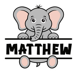 Elephant Baby Name Shower Split Monogram Animal Logo Sign Graphic Silhouette Shape Clipart Digital Art Illustration