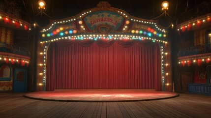 Empty vintage theater stage with red curtains