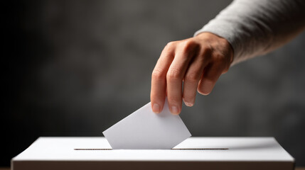 Person placing ballot into voting box for election or voting process close up of hand and ballot election concept democracy