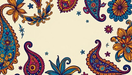 Bold paisley pattern in a vibrant color palette against a neutral backdrop , art, curve