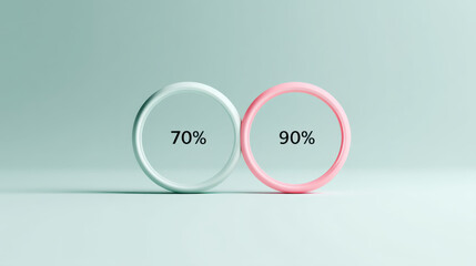 Progress rings for battery or energy level display with percentage indicators pastel background, representing different levels