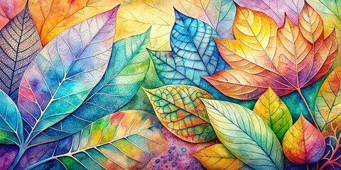 Fototapeta premium Intricate Watercolor Leaf Patterns on Textured Background - Stock Photo