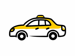 Taxi Car Illustration with Black Outline on White Background